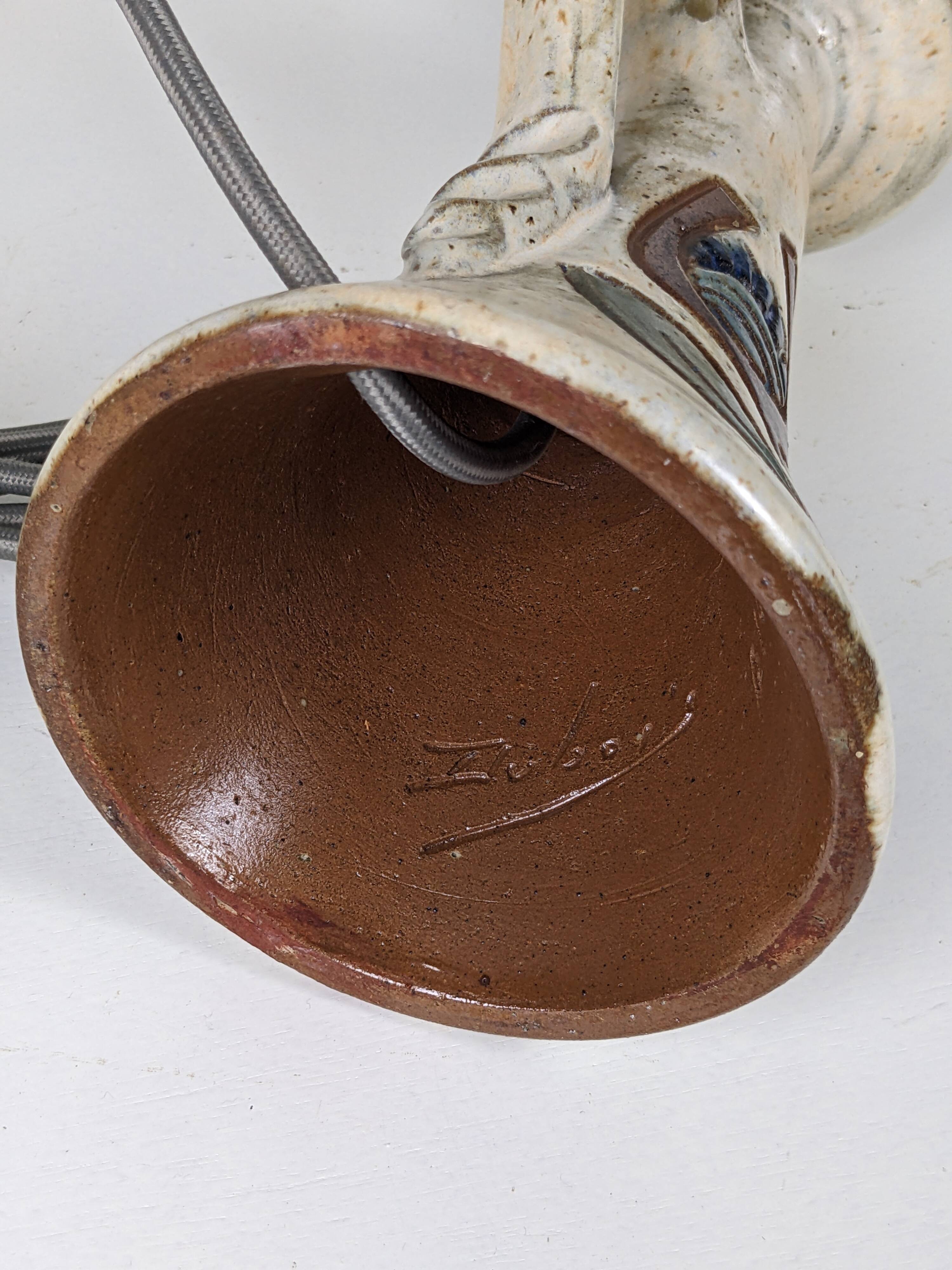 Pair of Bouffioulx sandstone candle lamps signed Dubois - 1970s