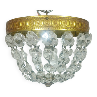Plafonnier 1 lumière bronze et cristal