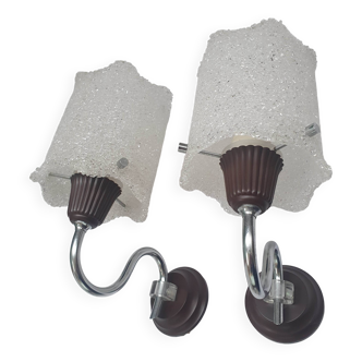 Pair of vintage chrome metal and plastic perspex globe wall lights