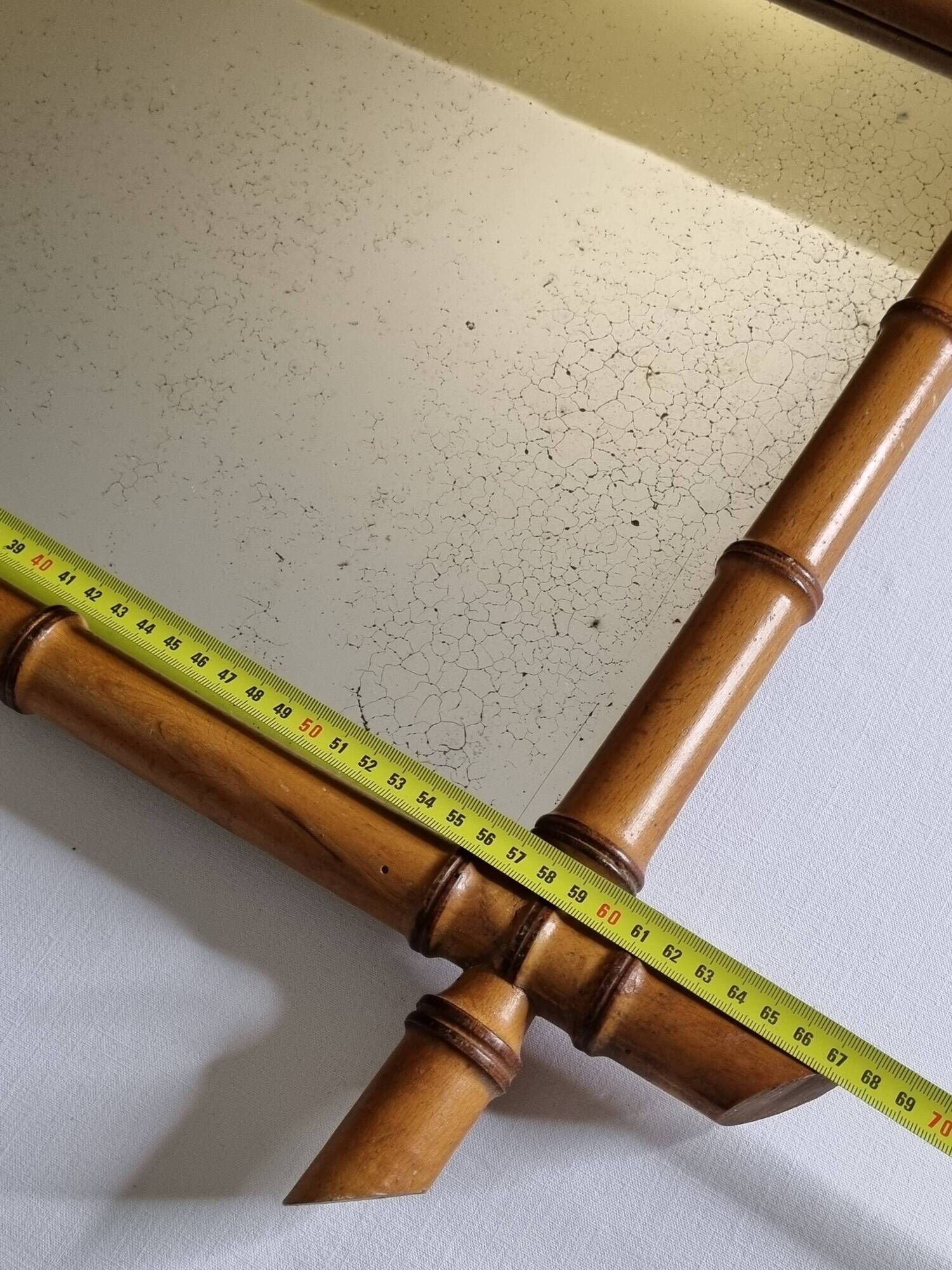 Turned wooden mirror in imitation of bamboo, mid-century, 54 cm x 67 cm