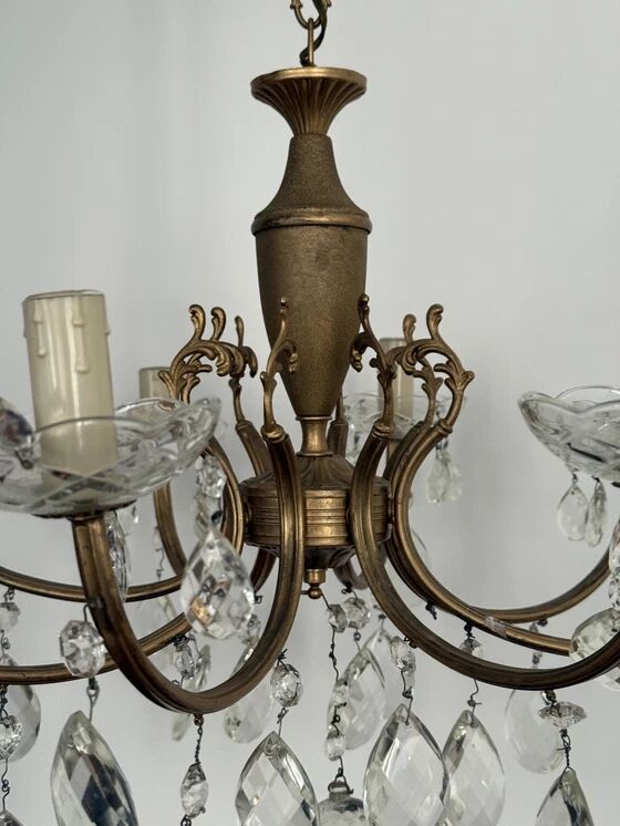 Brass chandelier with crystal drops