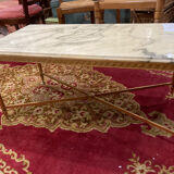 Table basse laiton et marbre blanc style Louis XVI