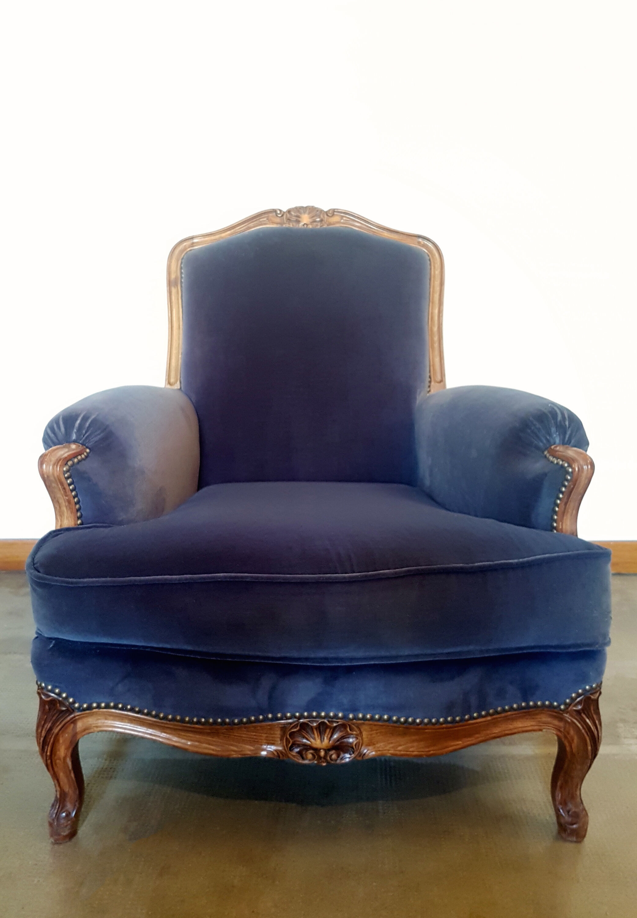 Paire de fauteuils bergères en velour bleu