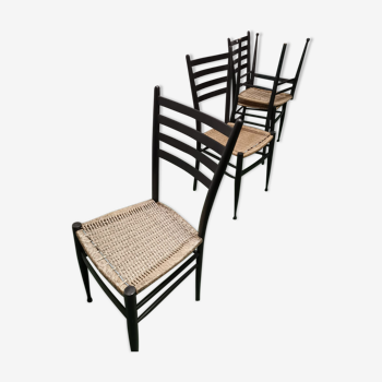 Lot de 4 chaises en bois noirci