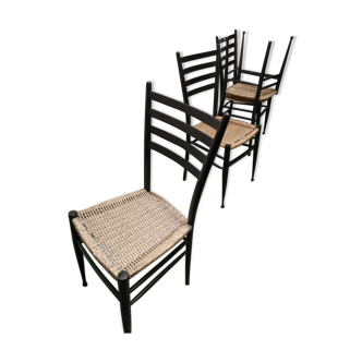 Set of 4 blackened wooden chairs