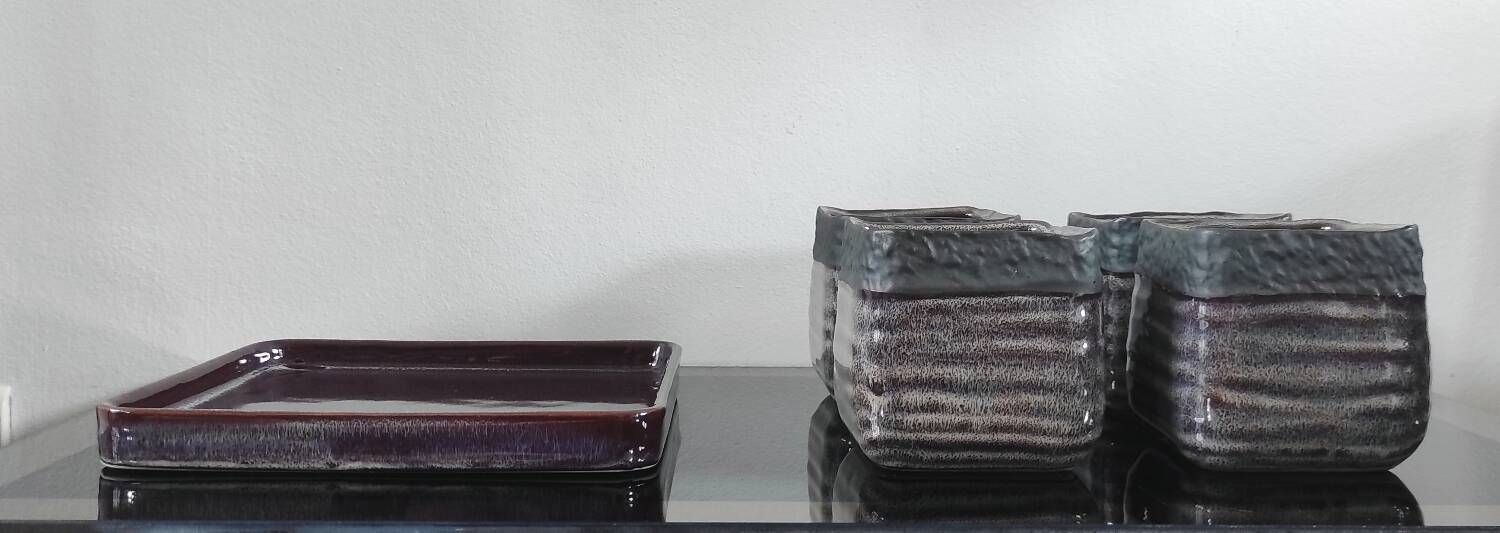 Vintage Set in Glazed Ceramic – 4 Bowls & Tray – Style