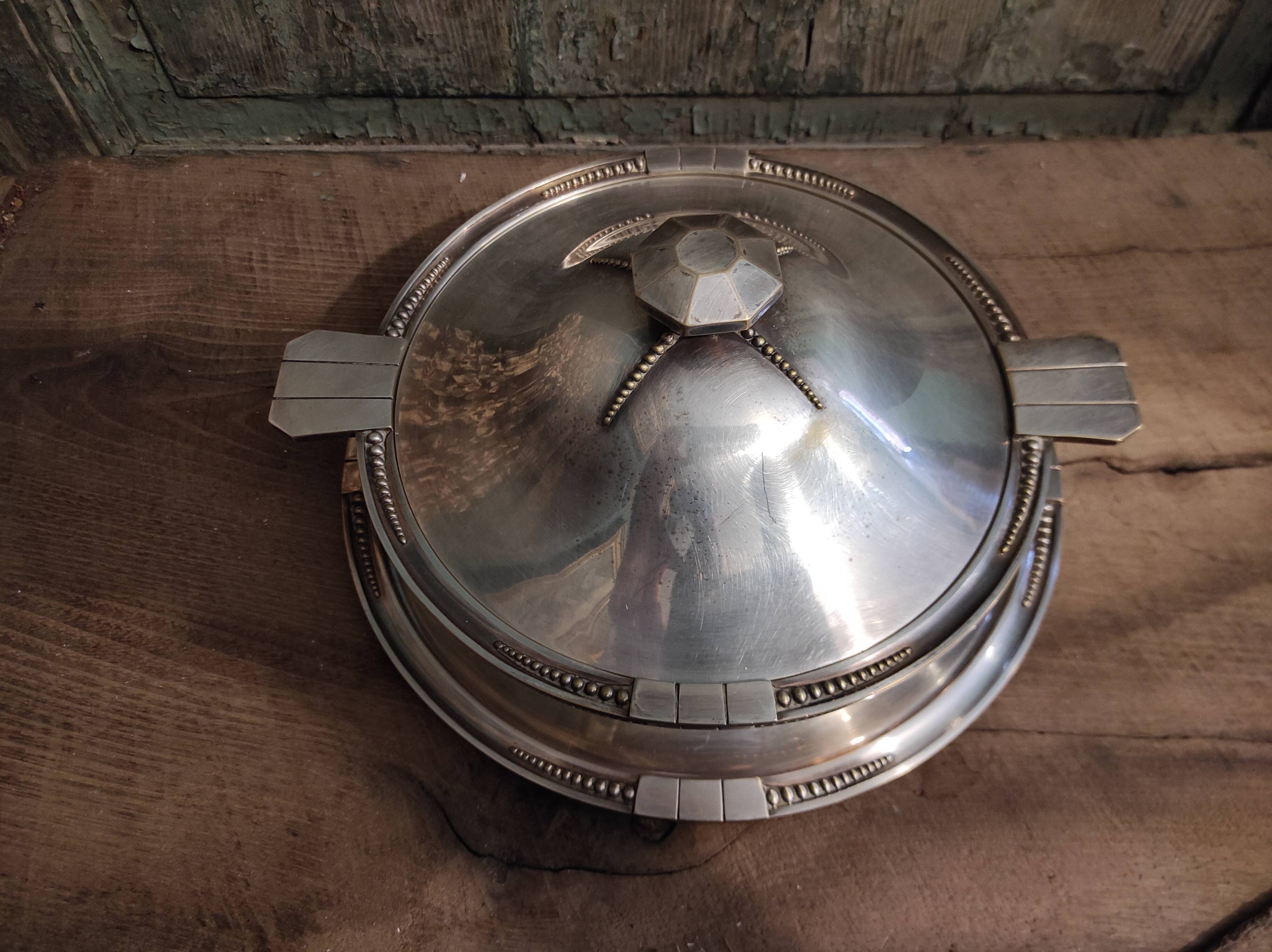 Art Deco silver plated serving dish with lid