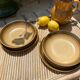 Pair of flat and deep plates in antique stoneware