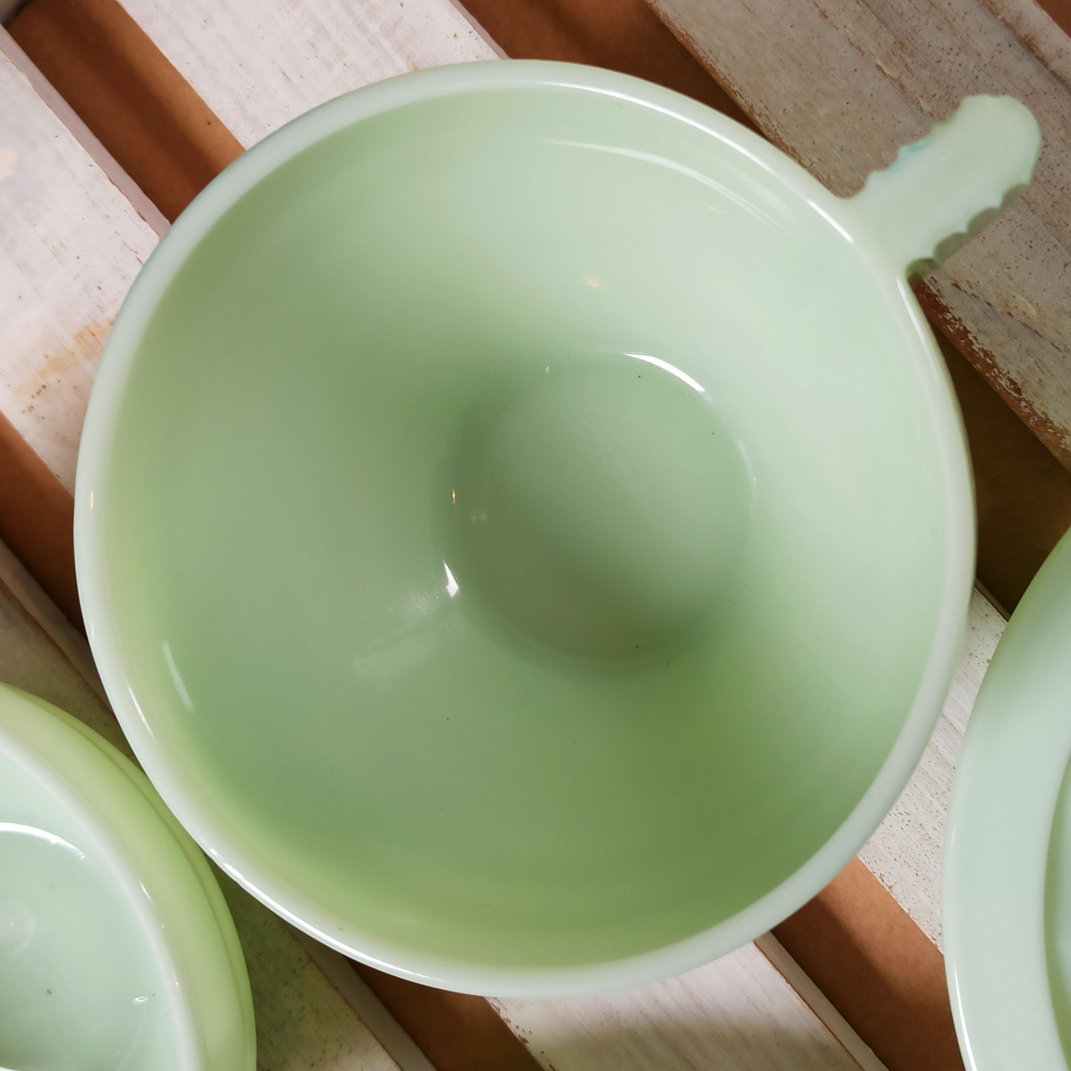 Opaline green art deco jadeite cups