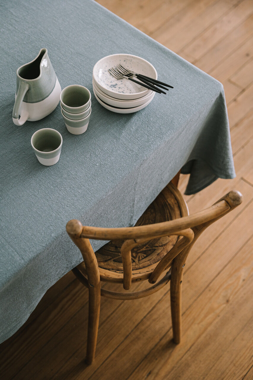 Washed linen tablecloth Celadon