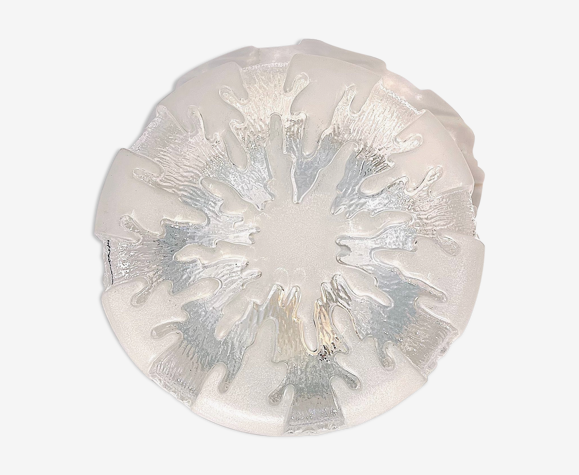 Ceiling lamp in textured white glass, France 1950