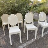 Set of white Victoria Ghost chairs by Philippe Starck for Kartell