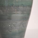 Oblong ceramic vase sacrificed with blue enamel