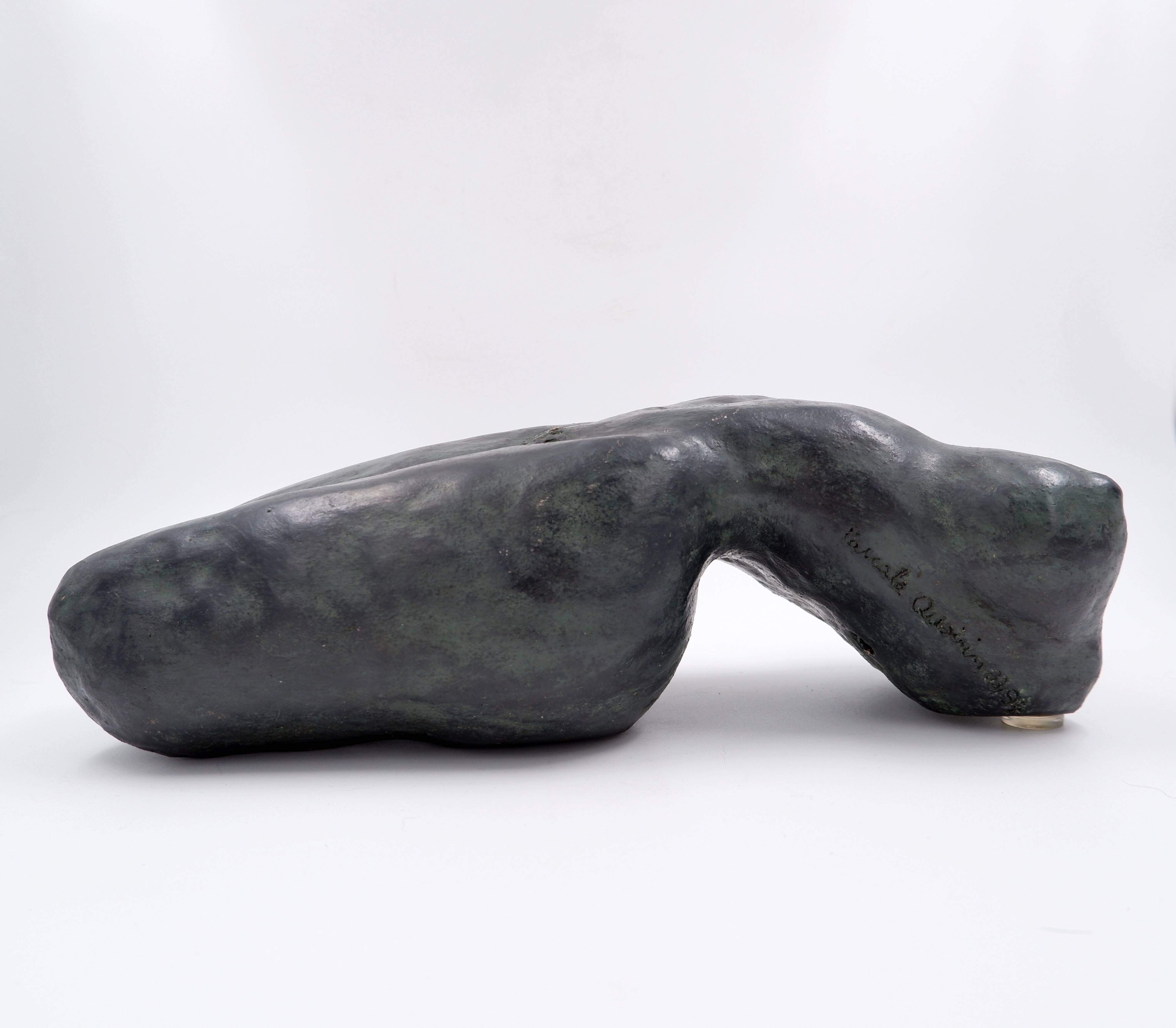 Nude sculpture in bronze-colored terracotta - Signed and dated