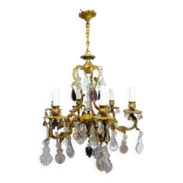 6-light bronze and crystal chandelier