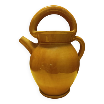 Cruche en terre vernissée signée aegitna – vallauris – jaune soleil du sud