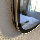 Vintage 1960s mirror, asymmetrical, gold-black rearview mirror - 71 x 36 cm