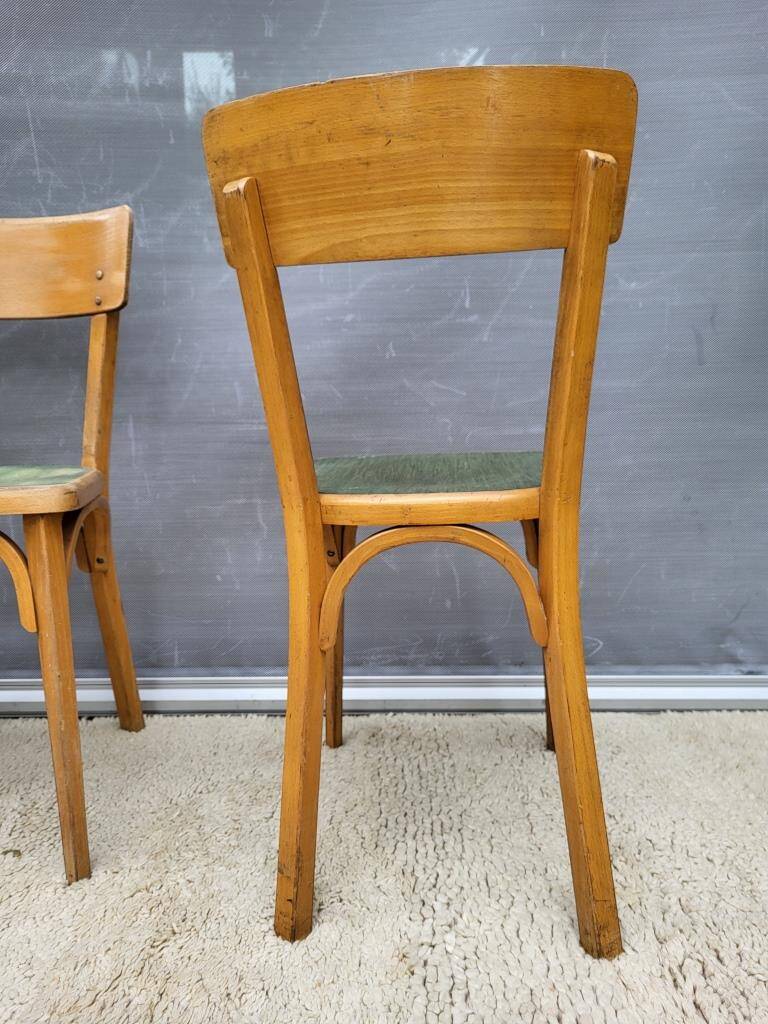Trio chaises bistrot Baumann 1950 simili vert chiné