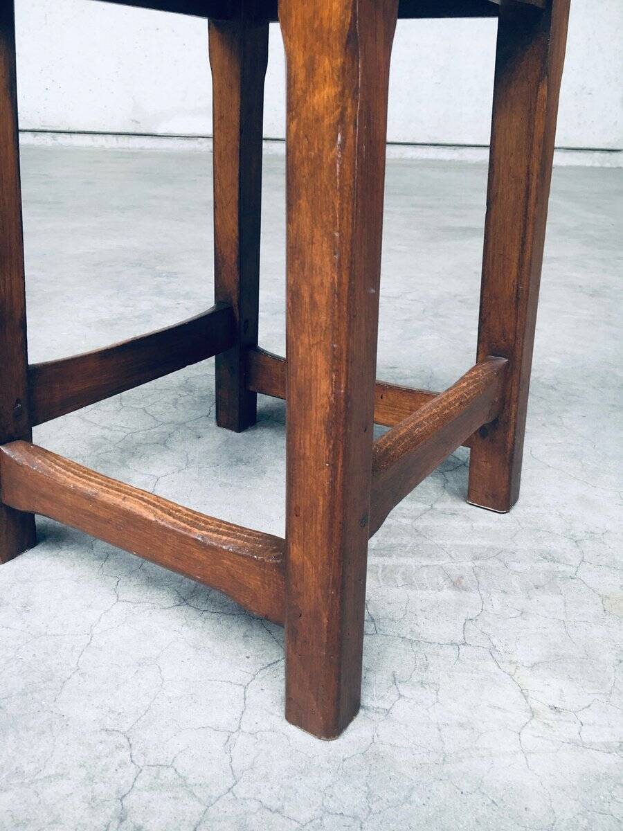 Set of Belgian Handcrafted Wooden Stools, 1940s