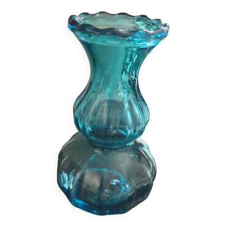 Thick turquoise blue glass vase