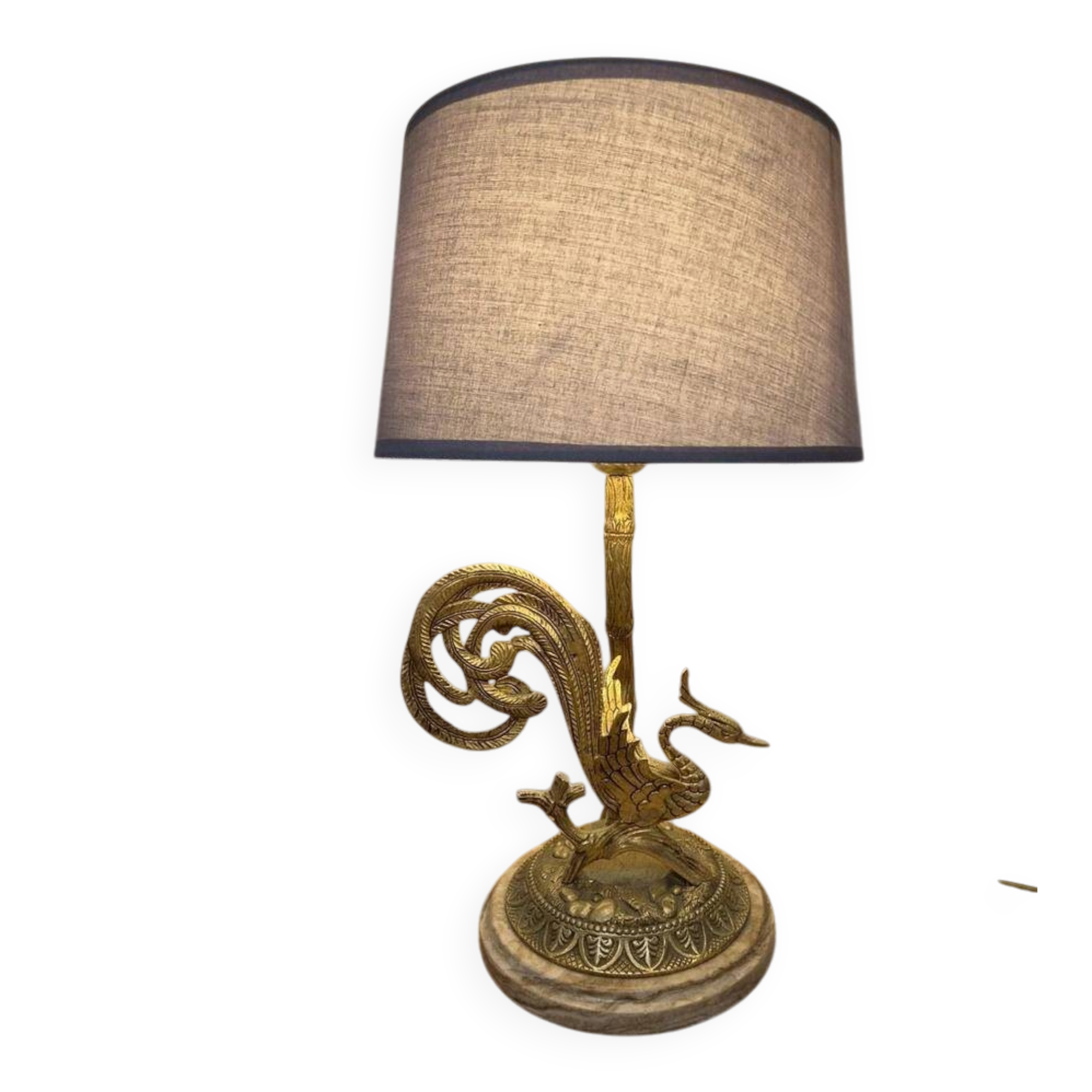 Large vintage lamp in moulded brass – Phoenix – onyx base – 1960s/70s