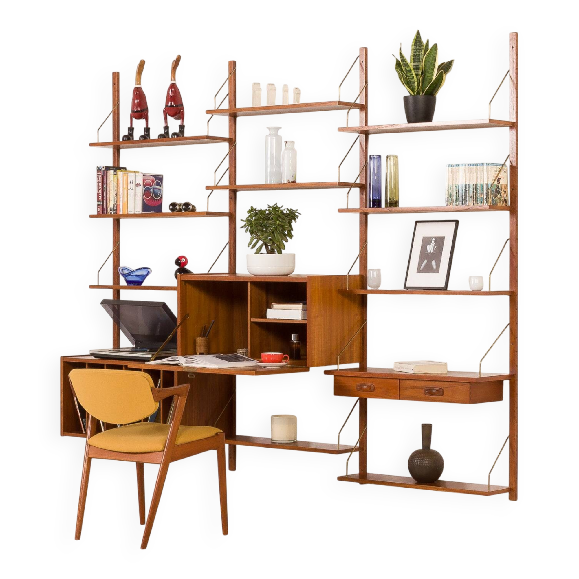 Preben Sorensen shelving unit with vinyl records cabinet for PS System, Randers, Denmark 1960s