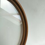 Cadre ovale ancien en bois et stucs + vitre ancienne verre soufflé - 27 x 21 cm