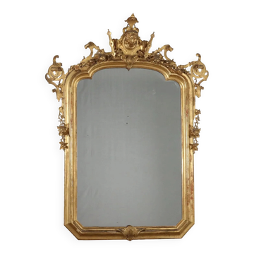 Antique umbertine mirror in Swiss pine, Italy, 19th century.
