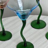 Set of 4 vintage green twisted stem cocktail glasses