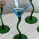 Set of 4 vintage green twisted stem cocktail glasses