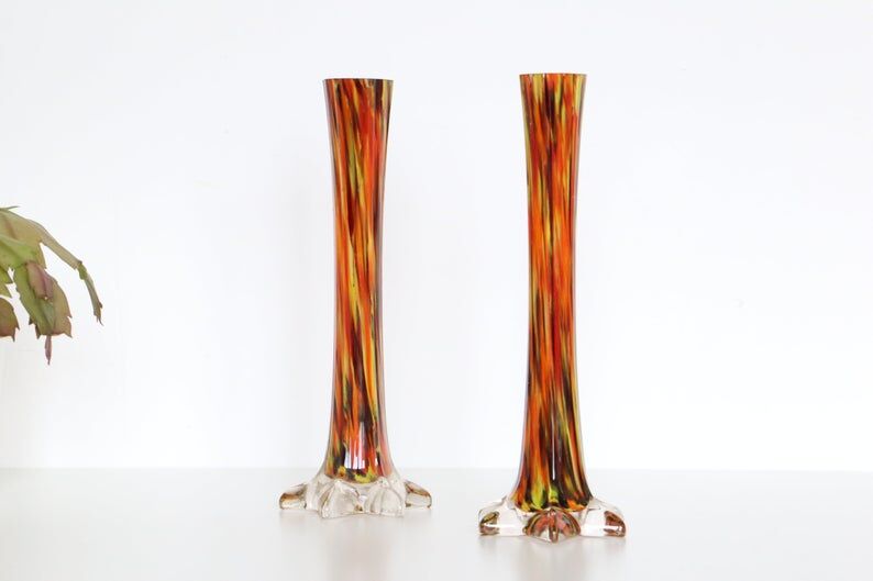 Duo of soliflores in mouth-blown glass
