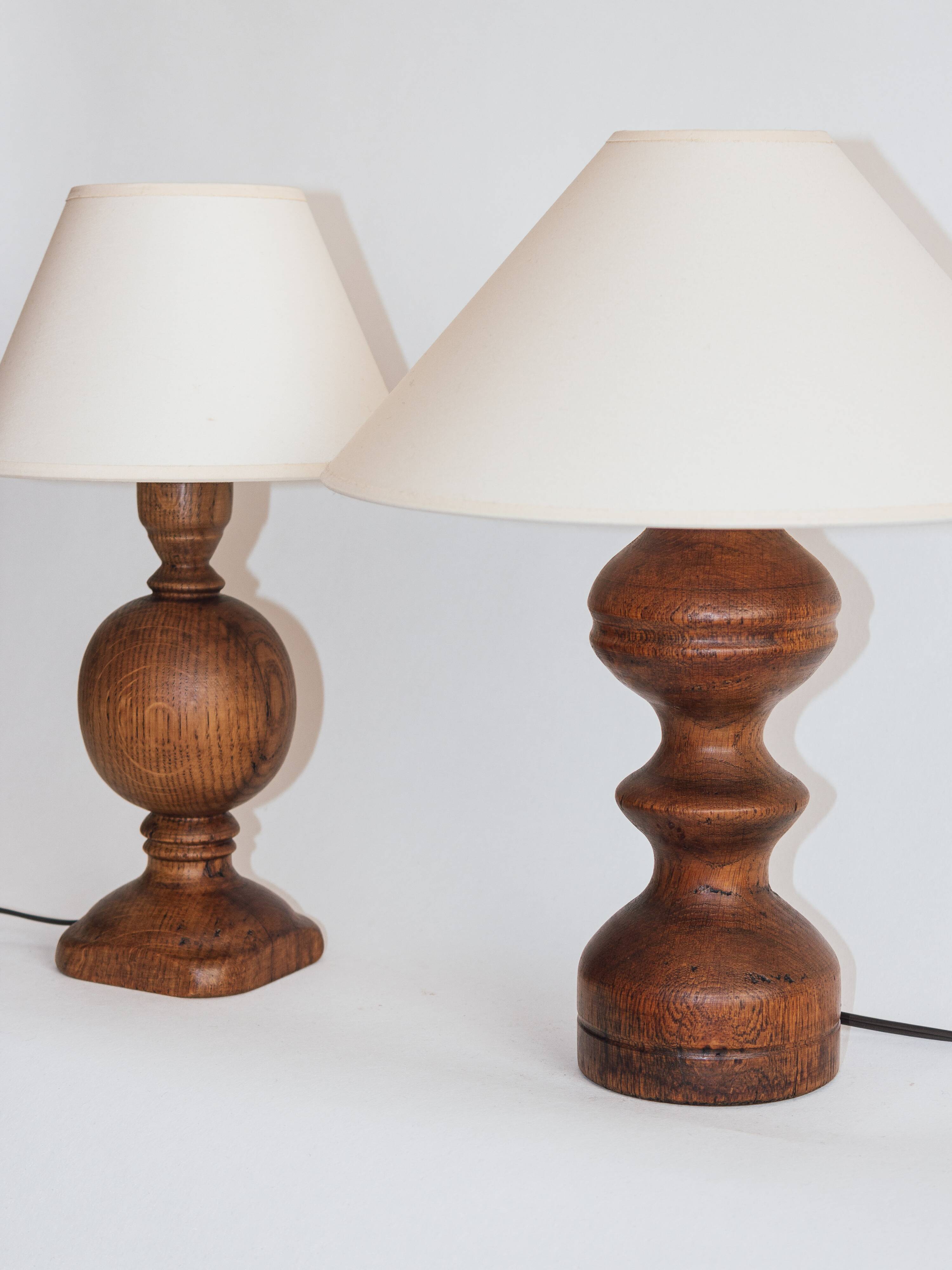 2 turned wooden lamp bases, 1940s-1960s