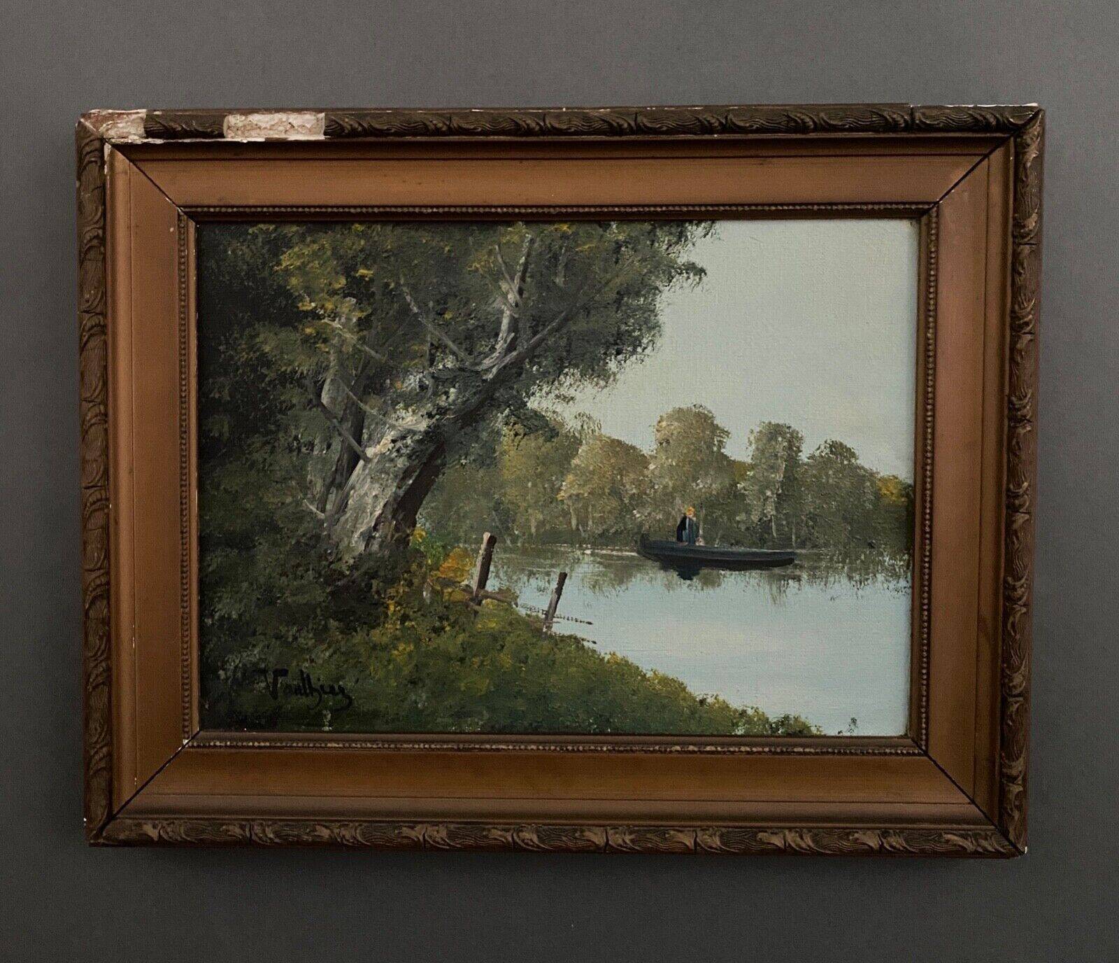 Huile sur toile Pierre Louis Léger Vauthier paysage barque