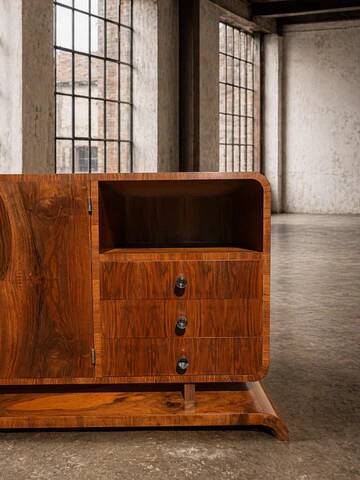 Art Deco walnut sideboard / cabinet, 1930s–1940s, Central Europe