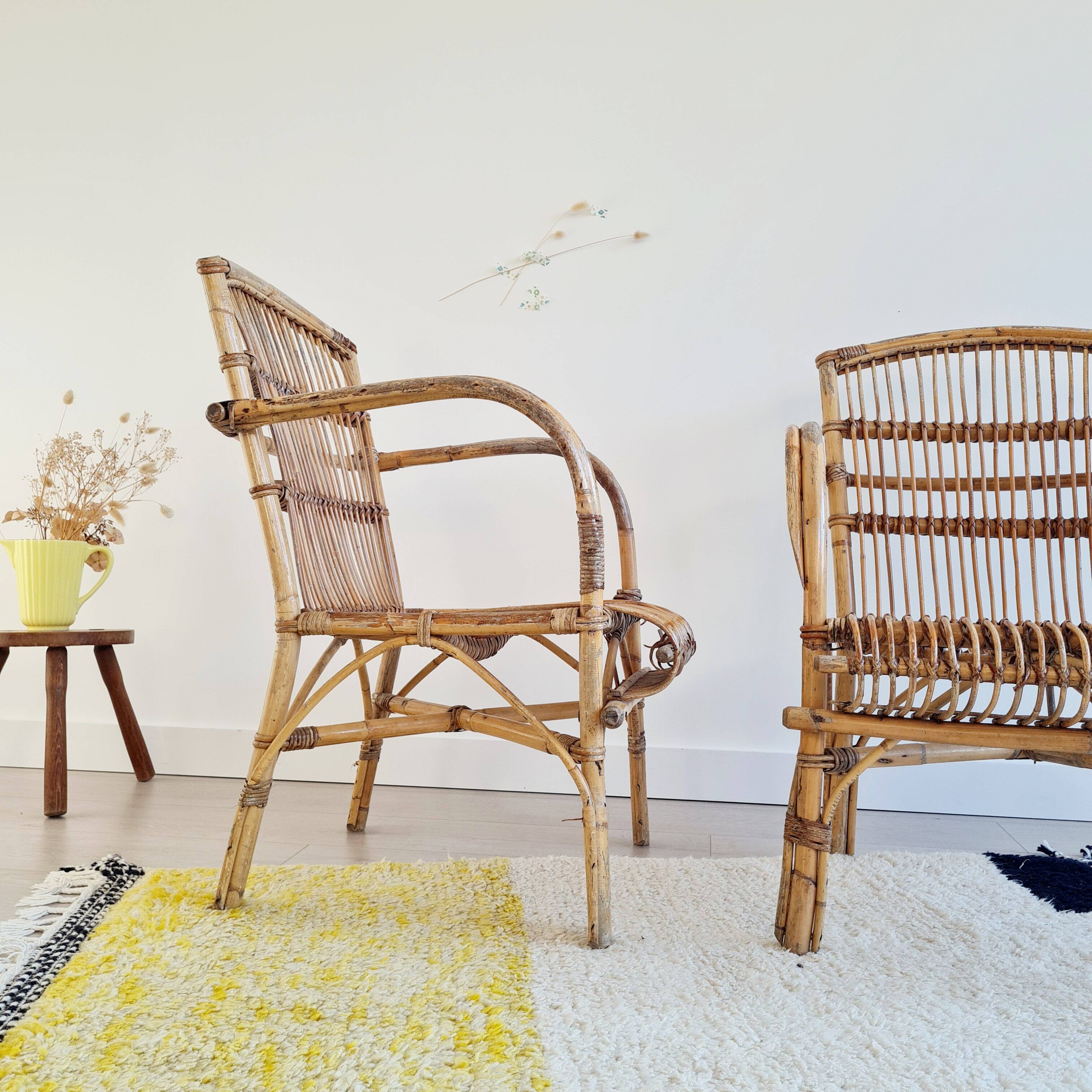 Paire de fauteuils anciens en rotin
