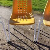 6 vintage iron and orange plastic garden chairs