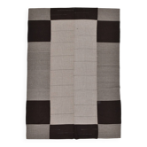 Tapis Kilim Moderne, Fait Main, Noir & Gris, Style Contemporain, 225x320 Cm