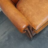 Fauteuil club en cuir vintage hollandais de couleur cognac, ensemble de 2