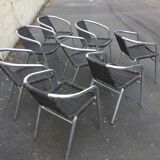 Eight Roland Vlaemynck aluminum coffee terrace armchairs (stackable)
