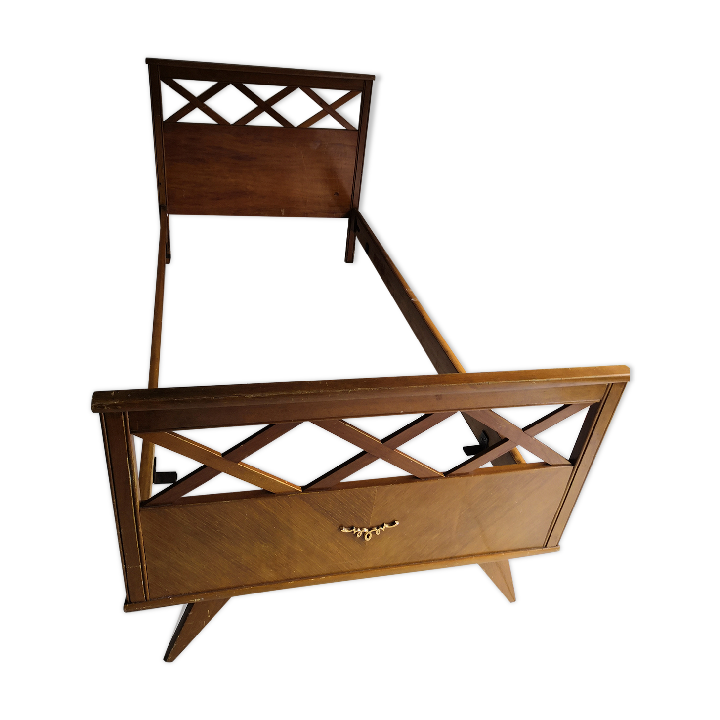 Vintage Scandinavian bed with crosspieces 50s