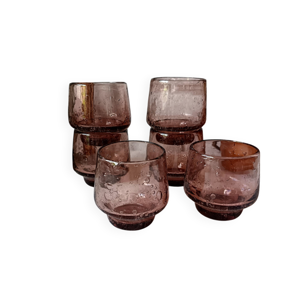 Verres prunes en vert bullé style Biot, vintage, Français,