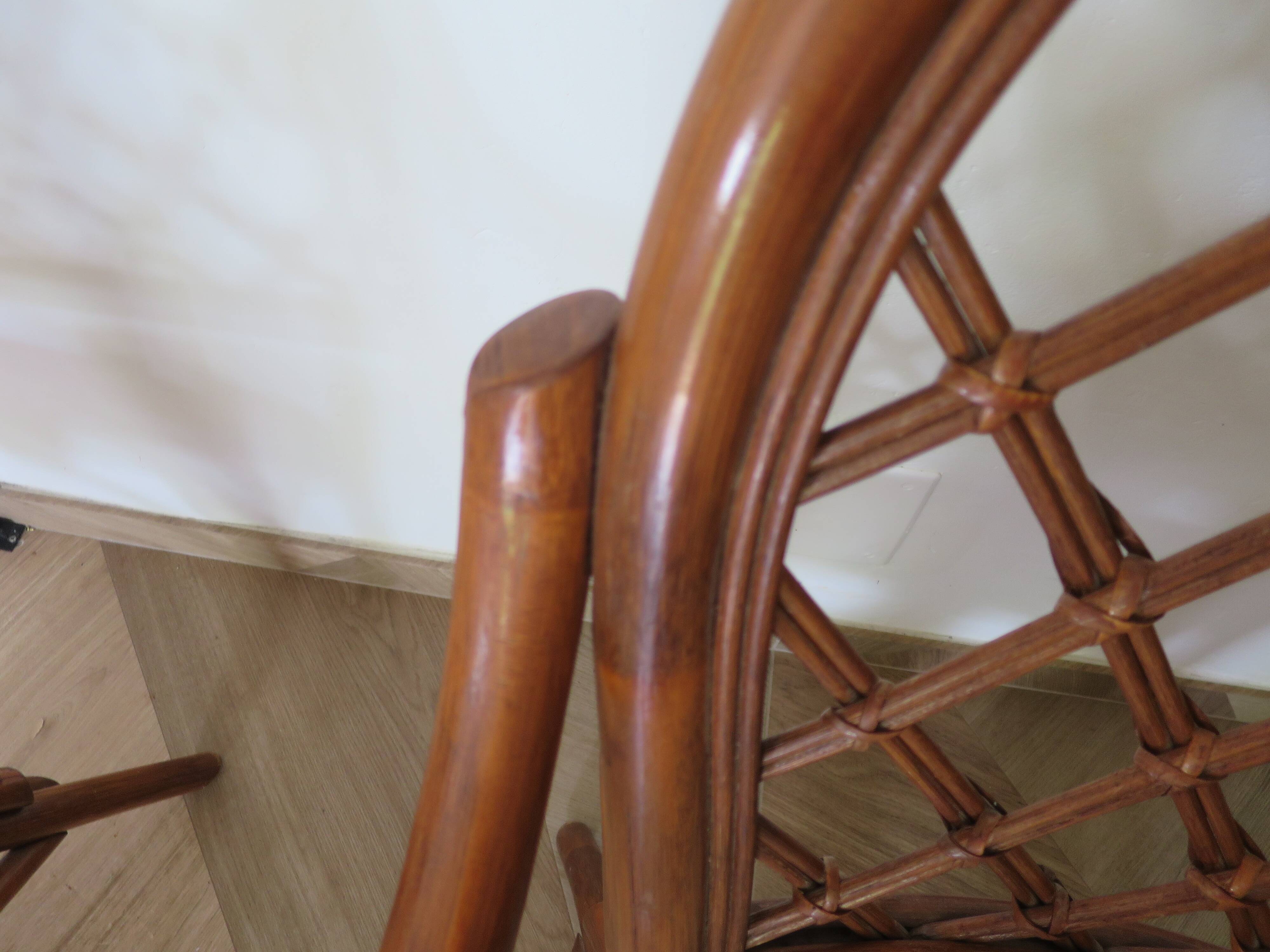 Vintage lot of 2 woven bamboo rattan armchairs - Curved wood - 1980s