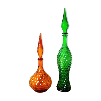 Italian glass bottles Empoli 1970