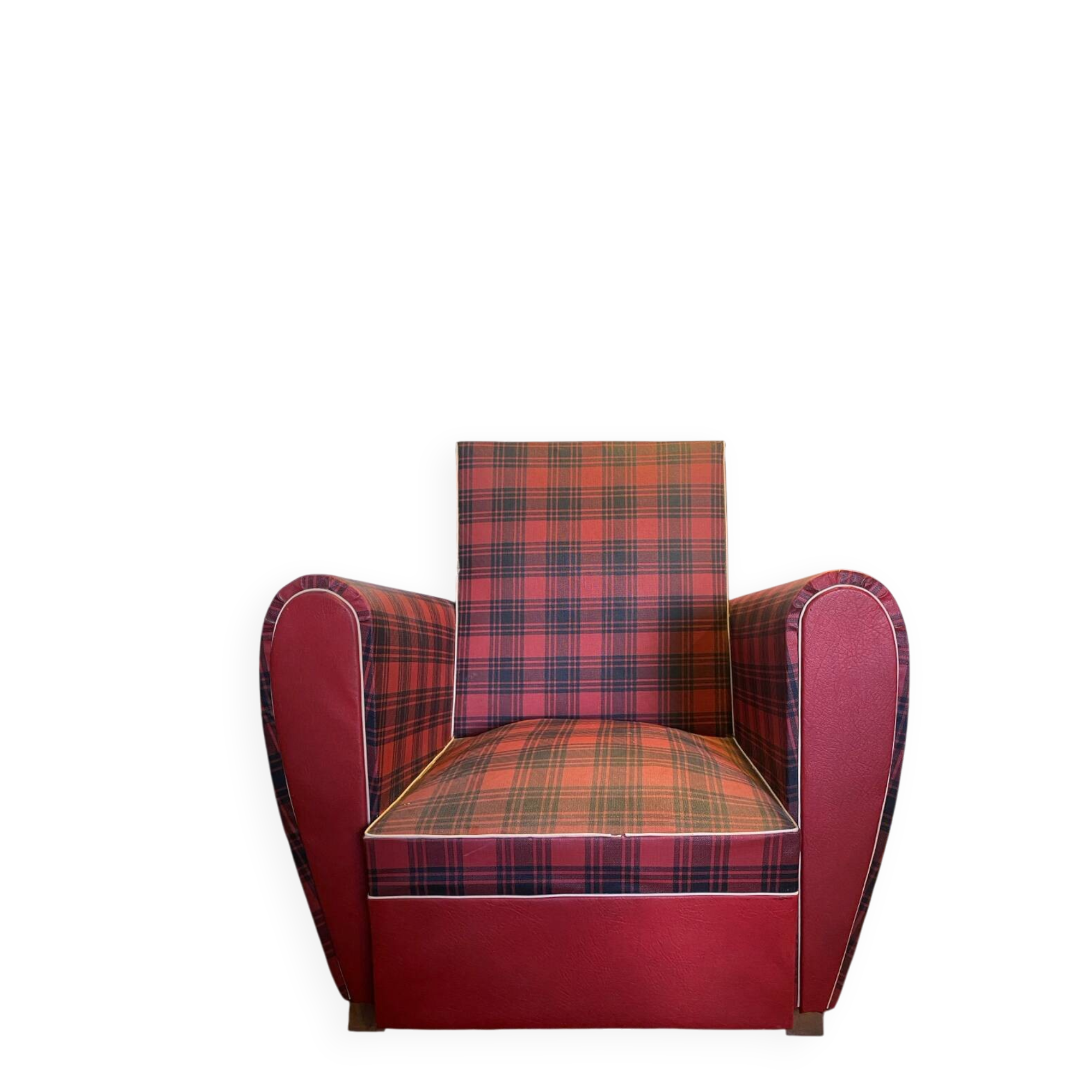 Red faux leather armchair