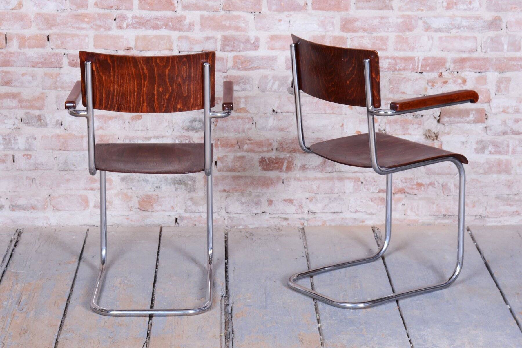 Set of Vintage Bauhaus Chairs in Chrome and Plywood by Mart Stam, 1930s