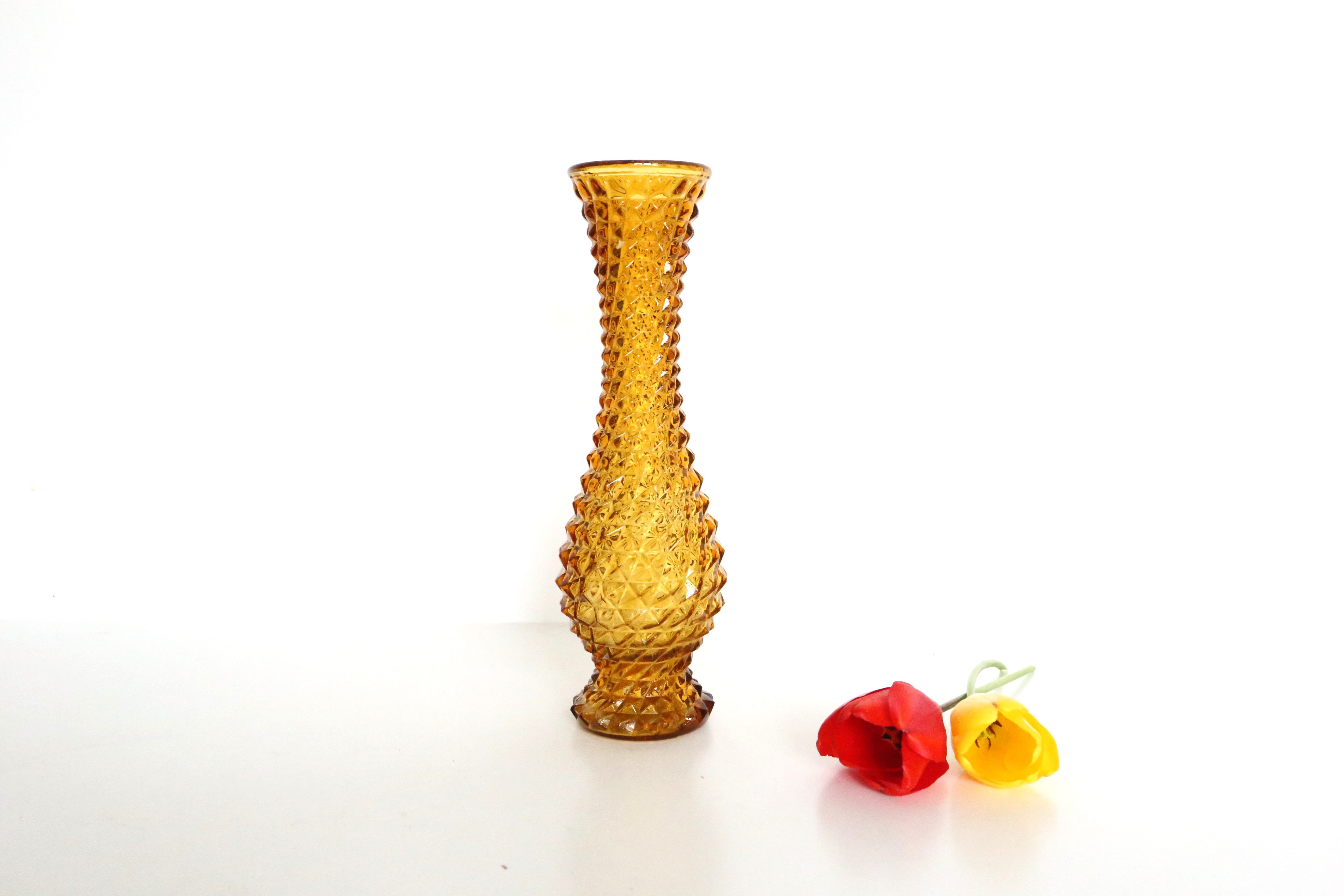 Amber glass vase, diamond tip, vintage