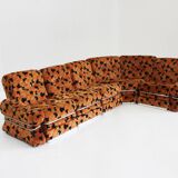 Vintage Italian Modular Sofa orange velvet 1970s