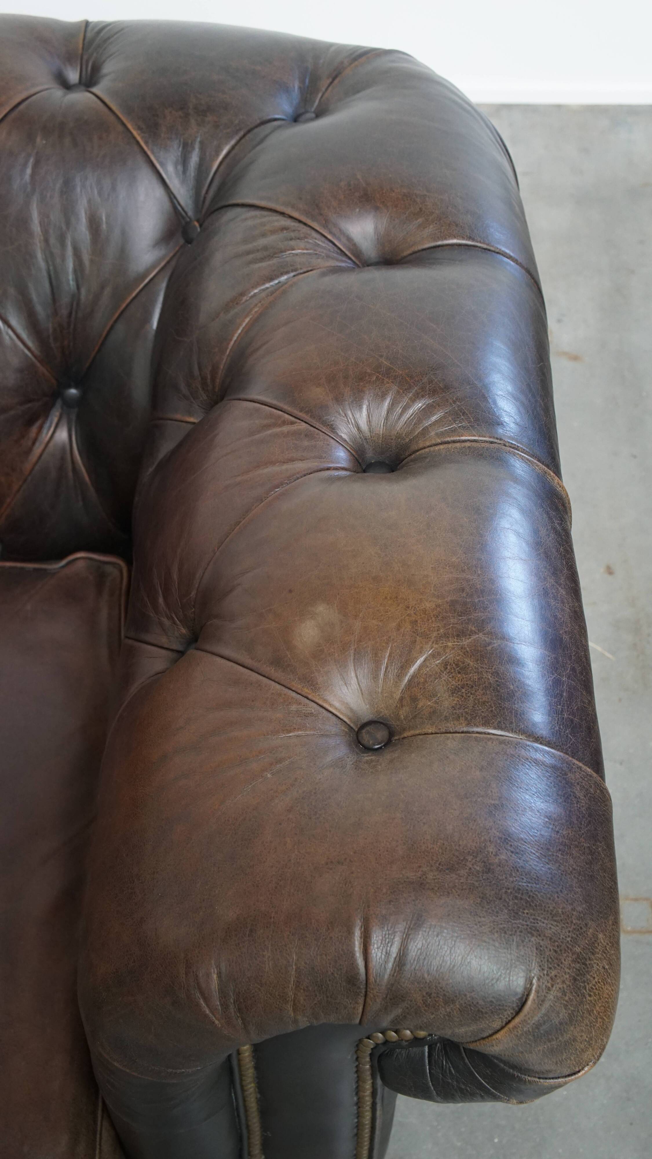 Cowhide Leather 3-Seater Chesterfield Sofa