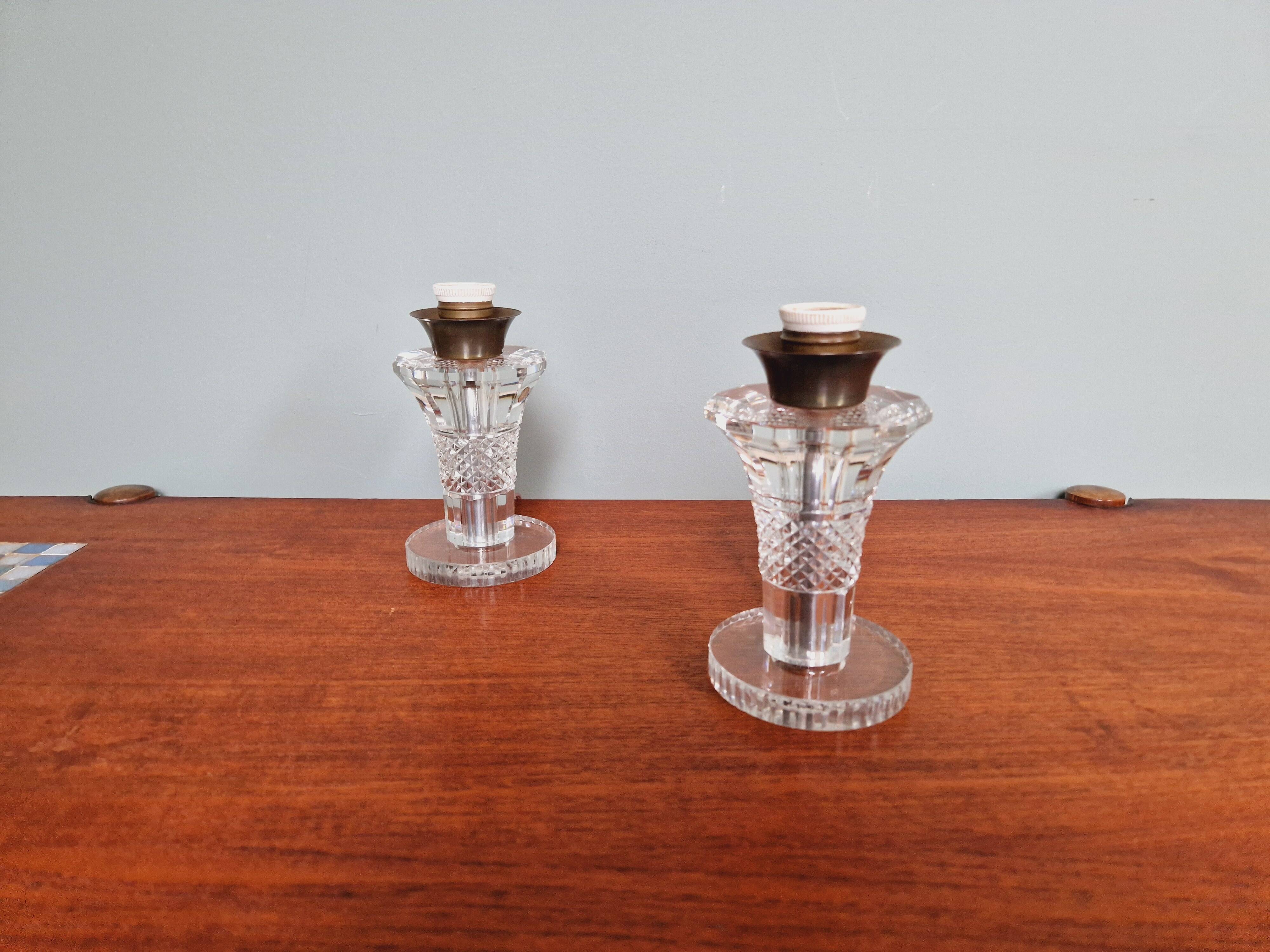Pair of crystal lamps, Val Saint-Lambert (Belgium), 1930s