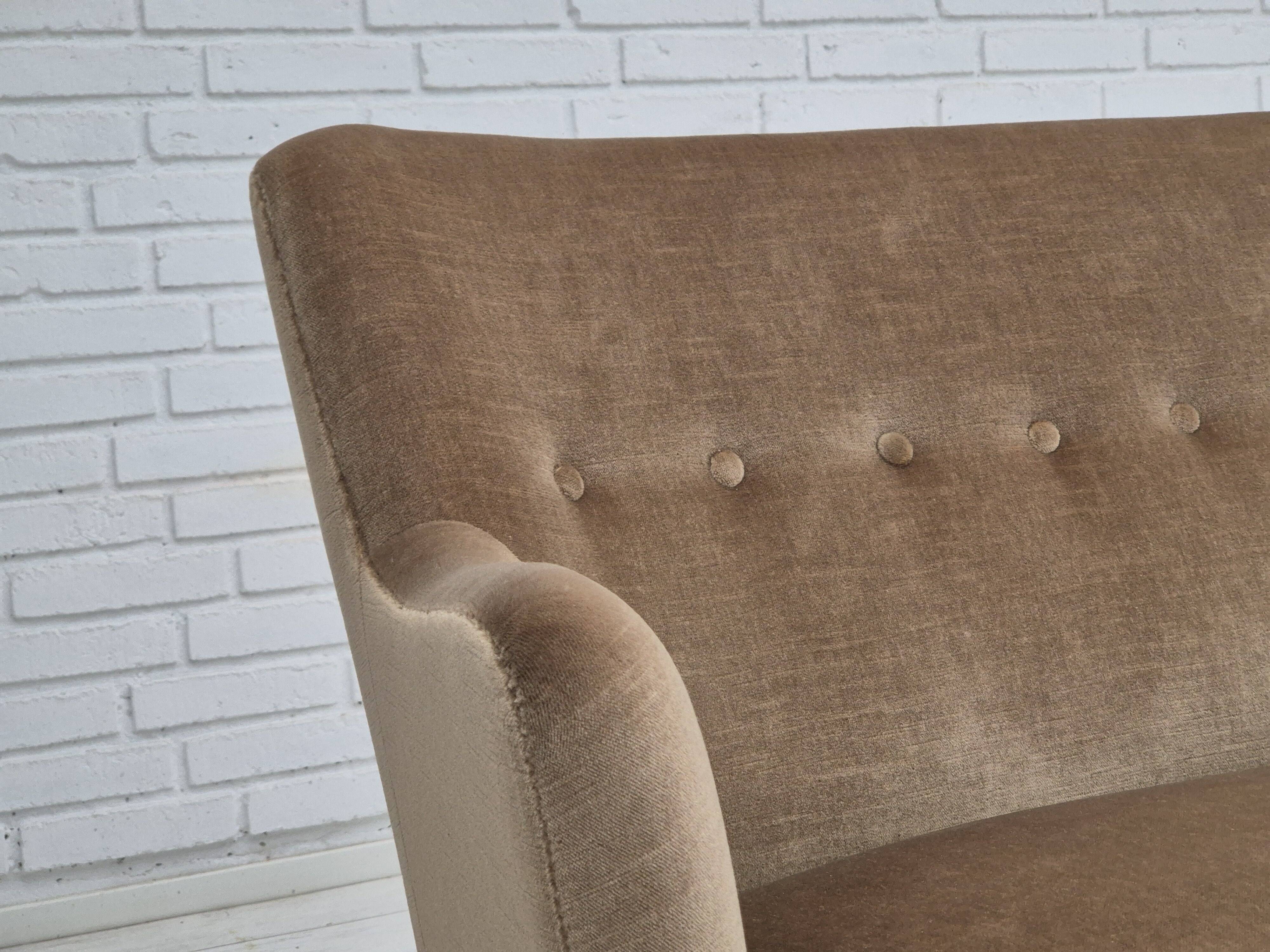 1970s, Danish 2 seater sofa, original condition, green furniture velour.